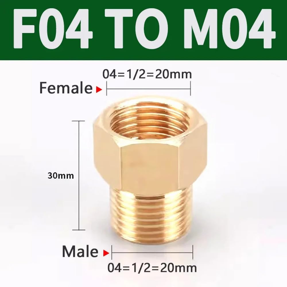 Adaptador de acoplador de conexión de tubería de cobre con buje hexagonal roscado hembra a macho de latón de 1/8", 1/4", 3/8", 1/2", conector de tubería hexagonal para agua y gas, M04, F04, 50 piezas