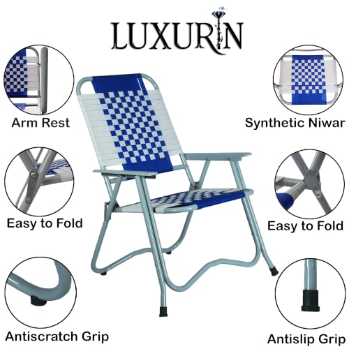 Image of Folding Chair with armrest and Durable Frame, Portable Chair for Garden, Patio, Lawn, Balcony and Study. (Blue)