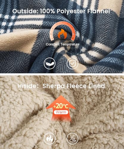 Image of HODOSPORTS Mens Flannel Shirts Jacket Fleece Sherpa Lined Heavyweight Button Down Plaid Shirts Coat Long Sleeve with Pockets