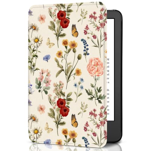 Image of CoBak Case for Kindle 6 inch 2024 and 2022 (11 Generation) | PU Leather Smart Cover, Auto Sleep and Wake, Premium Protective Case for Kindle Basic,Floral