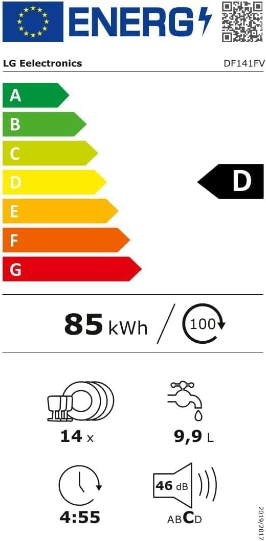 LG DF141FV Lavastoviglie Libera Installazione, Serie 1, Lavastoviglie 14 coperti, Classe D, Sistema QuadWash a 4 Bracci Irroratori, Programma Turbo, EasyRack Plus, Smart Diagnosis, Grigia