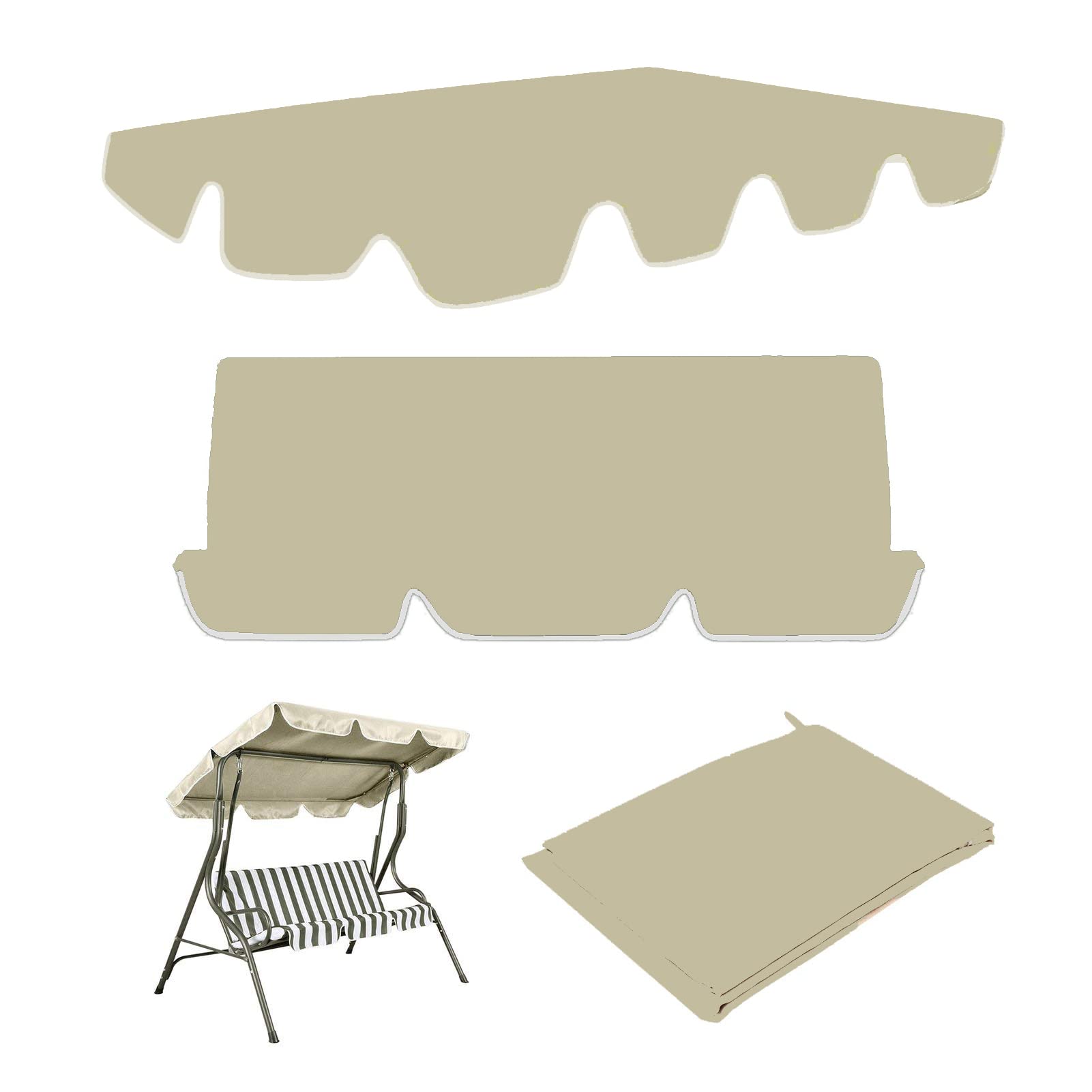 Set di Copertura per baldacchino dell'altalena per Patio,Impermeabile Tettuccio di Ricambio per Dondolo 2/3 Posti Cuscino Dondolo Tendalino Parasole