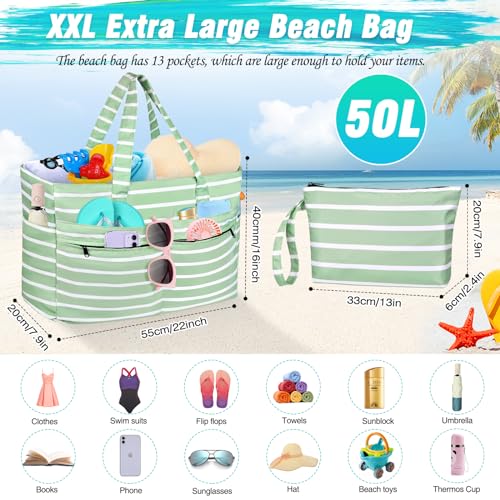 Image of HUANLANG Extra Large Beach Bag Waterproof Beach Totes Bags for Women Men,Pool Bag with Zipper Wet Pocket