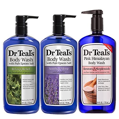 Dr Teal's Pure Epsom Salt Body Wash Variety Gift Set (3 Pack, 24Oz Ea) - Lavender, Eucalyptus & Spearmint, & Pink Himalayan - Essential Oils Soothe The Senses & Calm The Mind - Relieve Stress At Home #TOP23