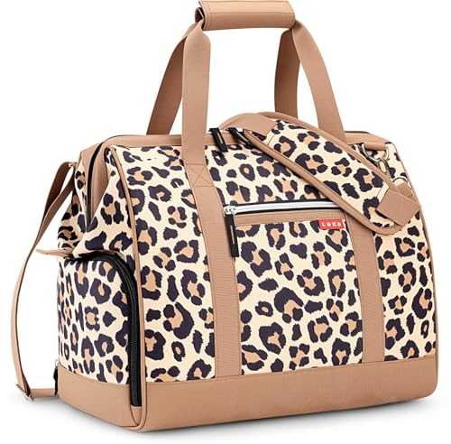 Lekesky Sac de voyage pour femme avec compartiment à chaussures, grande ouverture, 33 l, 43 l, sac de clinique de naissance pour voyage, avion, travail, plage ou loisirs, Motif léopard, 33L