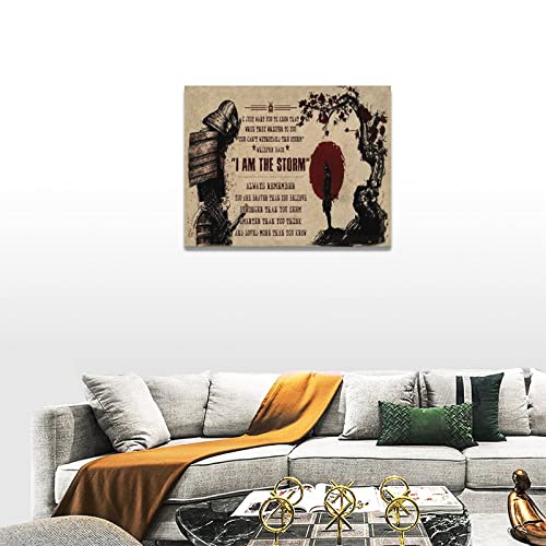 Warrior Wall Art Samurai Wall Decor Canvas Pictures Paintings Vintage Decor Armored Warrior Framed Artwork For Bathroom Bedroom Living Room Ready To Hang 12"X16" #TOP1