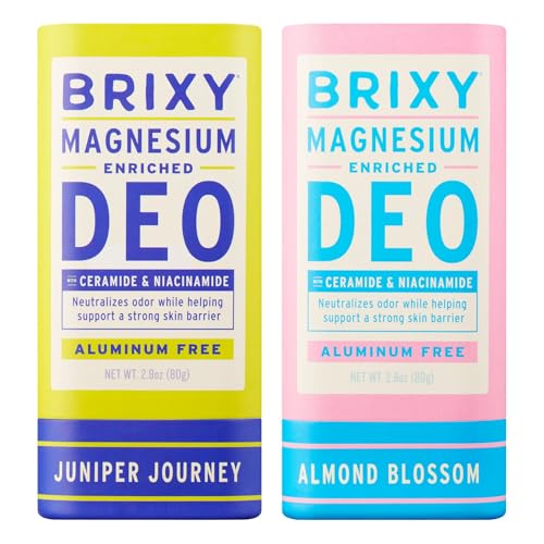 BRIXY Magnesium Deodorant 2-Pack, Juniper Journey & Almond Blossom, Ceramide & Niacinamide, Aluminum Free, Baking Soda Free, Vegan
