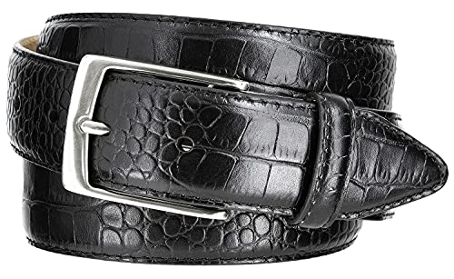 AE354 / A274 Genuine Full-Grain Cowhide Leather Dress Belt Nickel Finish Buckle 1-3/8''(35mm) Wide, 1