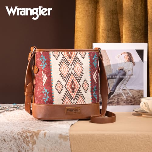 Image of Wrangler Aztec Crossbody Bags for Women Southwestern Print Canvas Shoulder Purse with Distressed Look and Adjustable Strap
