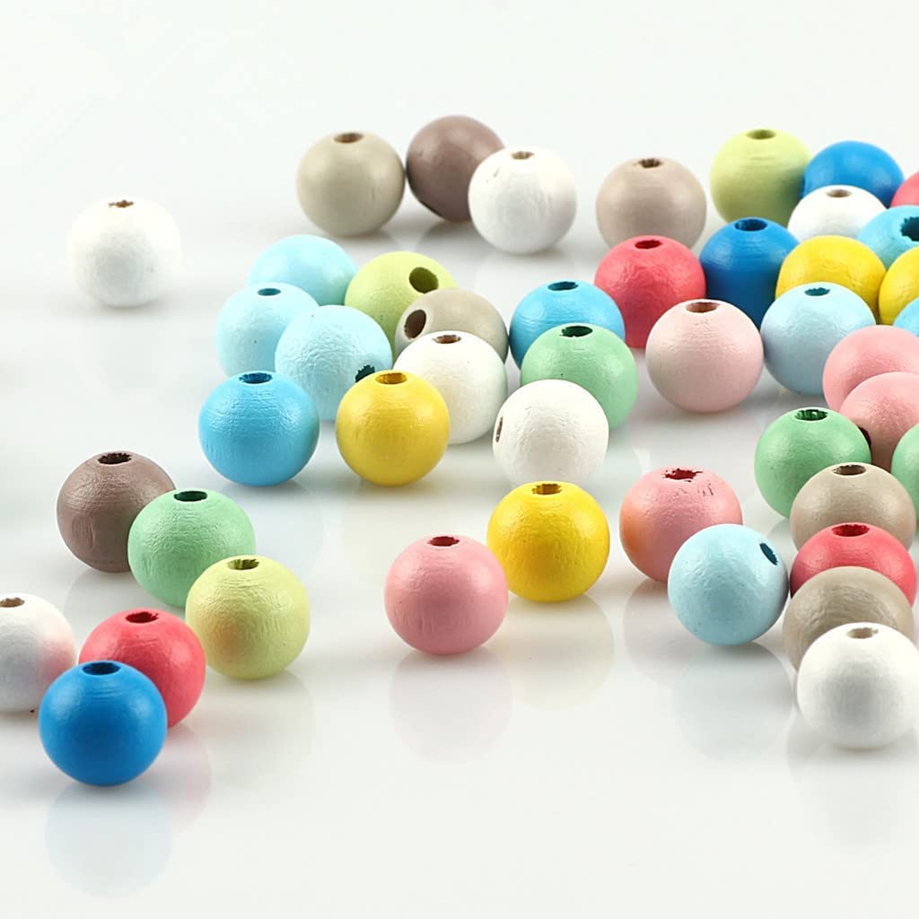 Lot De 100 Perles En Bois 12 Mm Couleurs Mélangées