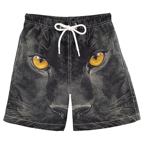 Jucciaco Boys Beach Board Shorts Leopard Cat Black Animal Swim Trunk Teen Swimwear