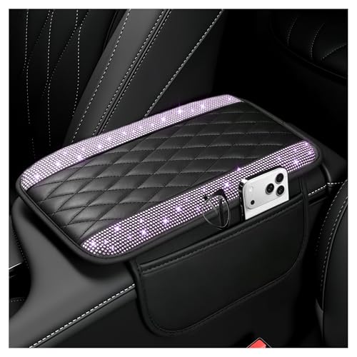 Image of Stacool Upgraded Car Center Console Cover with Rhinestones,Microfiber Leather Car Armrest Cover Cushion with 2 Storage Bags,Universal Cars Armrest Storage Box as Cars Interior Accessories
