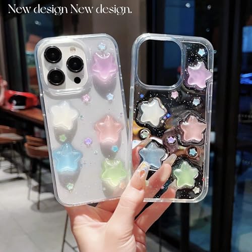 Image of COVERLY for iPhone 12 Pro 3D Luxury Star Resin Phone Case,Trendy Translucent Cute Hard Epoxy Art Crystal Clear -Non Yellowing Love Heart Embossed Pearl Dreamy Princess Cover for Apple iPhone 12 Pro