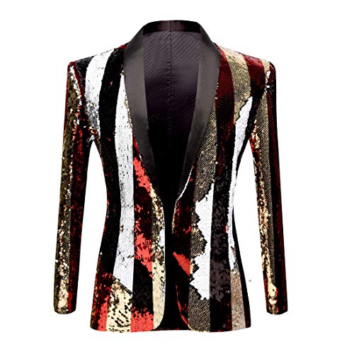 PYJTRL - Giacca da Uomo con Paillettes Lucide (Righe, XL)