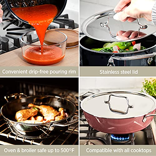 All-Clad FusionTec Ceramic Universal Pan 4.5 Quart Induction Oven Broiler Safe 500F Pots and Pans, Cookware Rose Quartz - Image 4