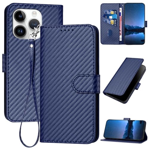 Étui iPhone 16 fibre de carbone bleu foncé en cuir haut de gamme