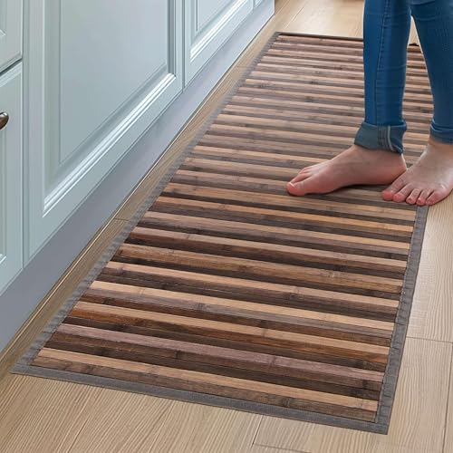 CosìCasa Bambusmatte Badematte Holz rutschfest | Nachhaltiger Bambusteppich, Küchenläufer, Duschvorleger | rutschfeste Badematte Bambus | Holzmatte für Bad & Küche (Ombre Grau, 50 x 140 cm)