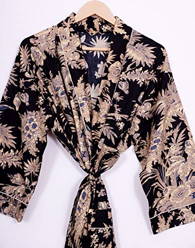 Pure 100% Cotton Robe For Womens Bathrobe Dressing Gown Long sleepwear Free Size Kimono4