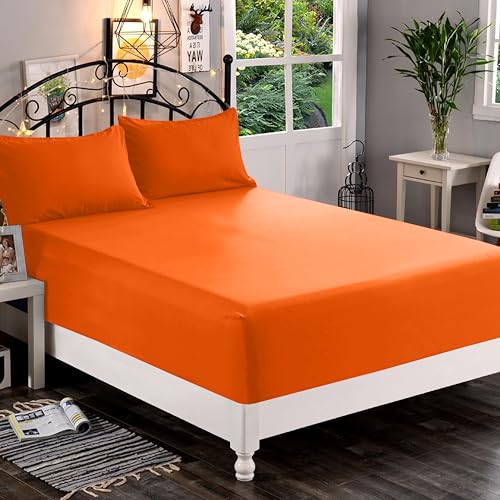 Elegant Comfort 1500 Premium Quality Fitted Sheet Ultra Soft 18-24 Inch Extra Deep Pocket - Single Fitted Sheet for High Mattress - Wrinkle Free with Smart Storage Pockets, California King, Orange