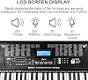 Teclado electrónico portátil JIKADA de 61 teclas, 3 modos de enseñanza | Set de piano eléctrico con teclas iluminadas, soporte, banco, pantalla LCD, altavoces integrados, audífonos, micrófono y adhesivos de notas 4