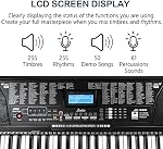 61 Key Portable Electronique Piano avec/Lighted Plein Taille Clés, LCD, Casques, X-Stand, Tabouret, Repos musical, Microphone, Stickers Note, Haut-parleurs intégrés,3 Modes d'enseignement