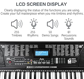 61 Key Portable Electronic Keyboard Piano w/Lighted Full Size Keys, LCD, Headphones, X-Stand, Stool, Music Rest, Microphone, Note Stickers, Built-In Speakers,3 Teaching Modes