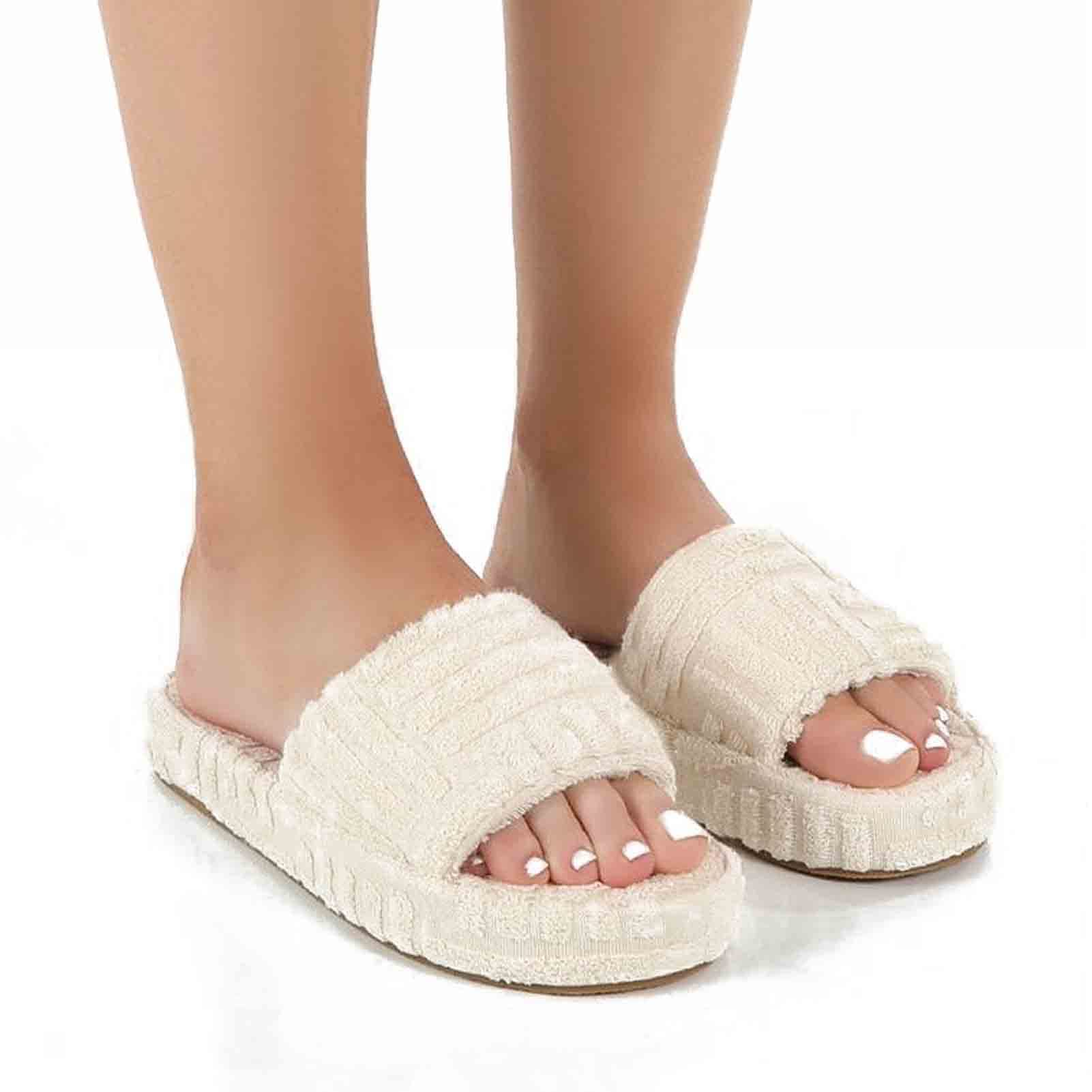 Sandales faux fur avec soutien voûte plantaire pour soulager vos pieds
