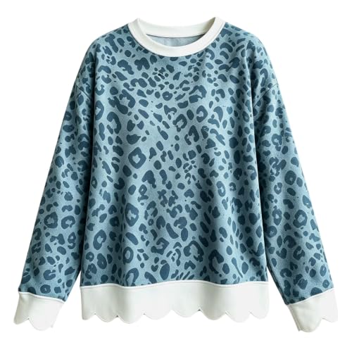 Leopard Print Crew Neck Sweatshirts Women Oversized Patchwork Pullover Tops - image 4