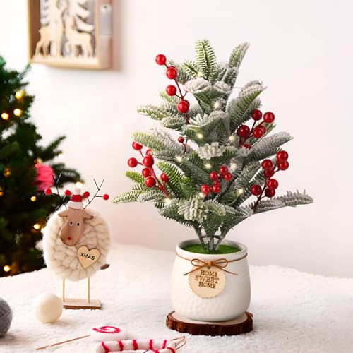 ZFProcess Mini árvore de Natal de mesa, pequena árvore de Natal artificial de 35,5 cm com frutas ver