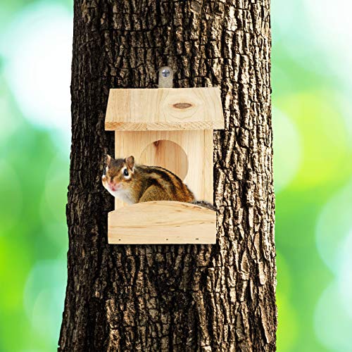Relaxdays Eichhörnchen Futterhaus zum Hängen, Aus Holz, Wetterfest, HBT: ca. 17,5 x 12 x 25 cm, natur