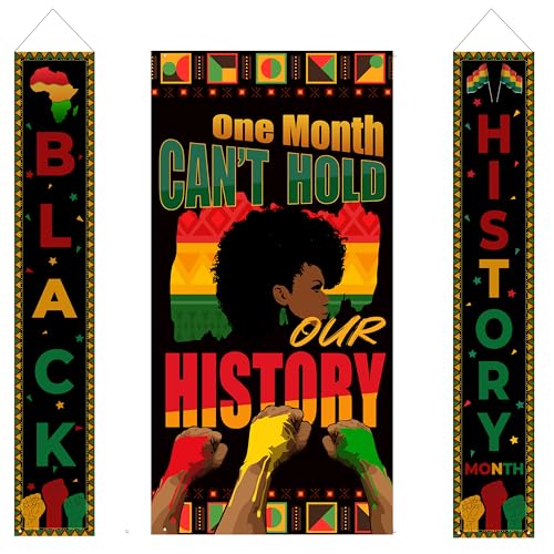 Black History Month Decorations, 3PCS Black History Month Door Banner Backdrop, Pan African American Decorations Porch Banner, Wall Hanging Banner for Classroom School Doorway Decorations