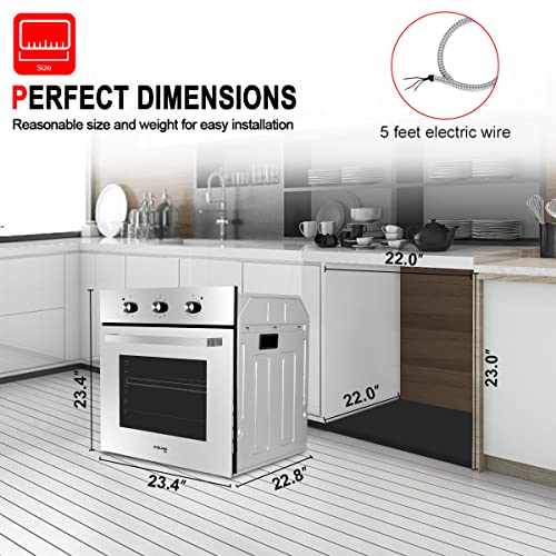 Single Wall Oven, Gasland Chef Es609Ms 24" Built-In Electric Wall Oven, 240V 3200W 2.3Cu.f Convection Wall Oven With Rotisserie, 9 Cooking Modes, Mechanical Knob Control, Transparent Window, Stainless #TOP6