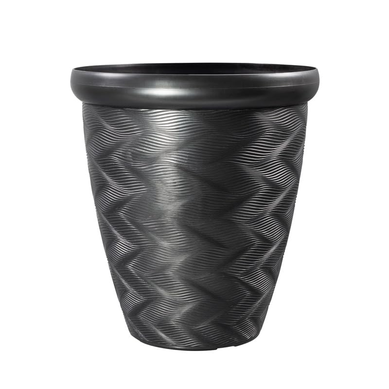 Muddy Hands Decorative Tall Round Plastic Planter Outdoor Garden Flower Herb Tree Ornamental Plant Pot (Black, 34.5 Litre)
