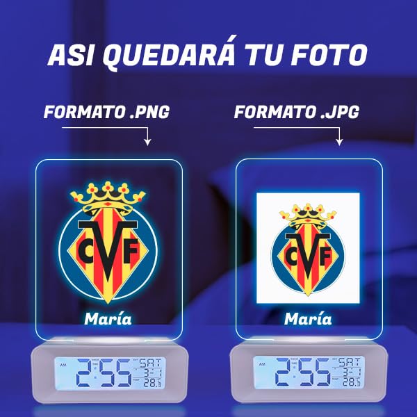 Transparent Gift Reloj Despertador Personalizado con Luz. Diseño Fútbol con Tu Escudo y Nombre. Lámpara Nocturna para Mesita Noche. Regalos Originales Personalizados Cumpleaños para Niños y Jóvenes