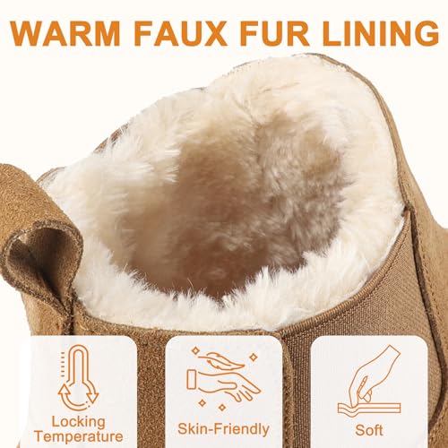 riemot Chelsea Ankle Boots for Women Genuine Suede Faux Fur Lining Winter Low Heel Mini Snow Boot Outdoor Non-Slip Thermal Shoes Cozy Slip On Elastic Booties Chestnut US 6-113