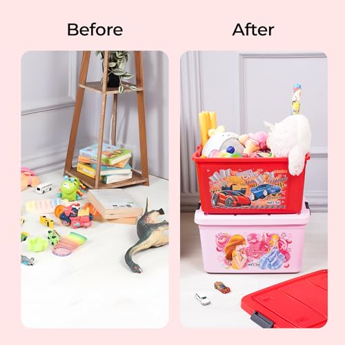 Image of Nayasa Toy Box 50 Ltr With Lid Plastic Storage Box | basket for storage | Toys & Kids Room Use, Pink