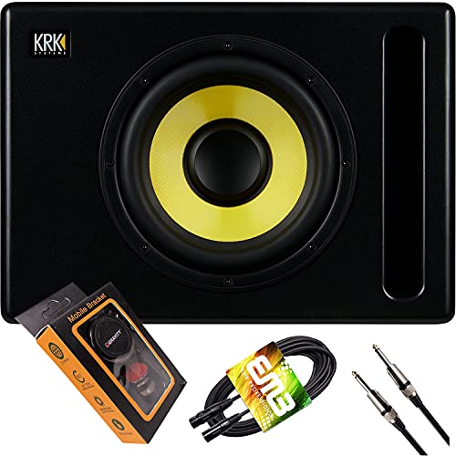 KRK 8 inches Powered Studio Subwoofer Class D Power amplifiers 4-Position Crossover Frequency and 109 watts of Power with EMB XLR and 1/4 inch Cable and Magnet Phone Holder Bundle S8.4MXLRQTQ