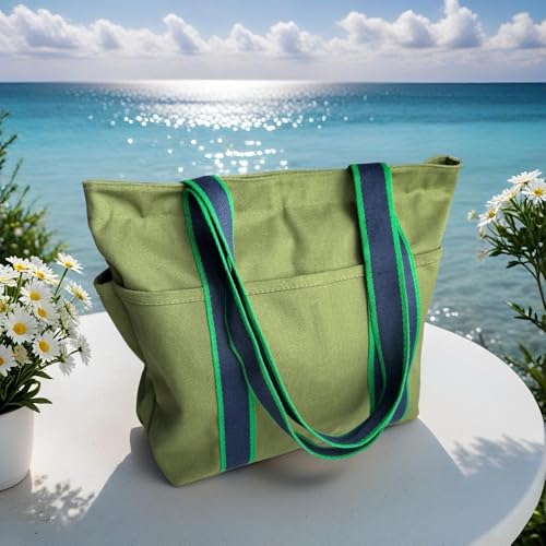 16OZ 100% Cotton Canvas Lined Grocery Shopping Diaper Bag Zipper Closure Beach Casual Multi Purpose Tote2