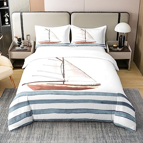 Homemissing Voile imprimé Parure de lit 100% Coton décoration Nautique 100% Coton Housse de Couette 220x240cm Kids Boy Mer Adventure Mer Theme Modern Ensemble de...