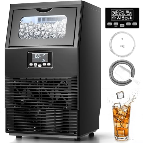 Image of Kismile Commercial Ice Maker Machine, 66LBS /24H, 24H Timer, LCD Panel, Self-Cleaning, Stainless Steel, Under Counter Ice Cube Maker for Home Bar, Include Scoop & Connection Hose