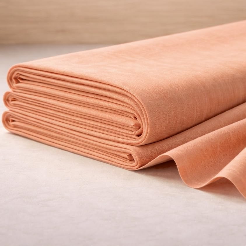 Image of Soimoi Peach Solid 60 * 60's Cotton Cambric Fabric by 3 Yards, 56 Inch Wide Light Weight Material Suitable for Kurtis, Blouses, Kids Clothing, Tunics, Dresses and Summer Apparel