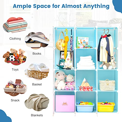 INFANS-Children-Wardrobe-Kid-Closet-Portable-Baby-Dresser-Cute-for-Kids-Bedroom-Nursery-Armoire-with-Doors-12-Cube-2-Hanging-Sections-Kid-Clothes-Storage-Organizer-Blue-12-Cubes INFANS Children Wardrobe Kid Closet Portable Baby Dresser Cute for Kids Bedroom Nursery Armoire with Doors 12 Cube 2 Hanging Sections Kid Clothes Storage Organizer Blue 12 Cubes