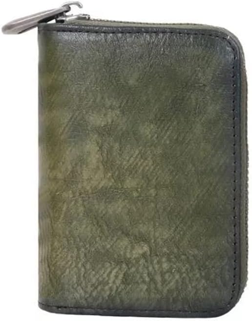Men's and Women's Cowhide Wallet Retro Zipper Purse Change Card Key Bag Leather Square Small Wallets Portable Coin Bags (Color : A)