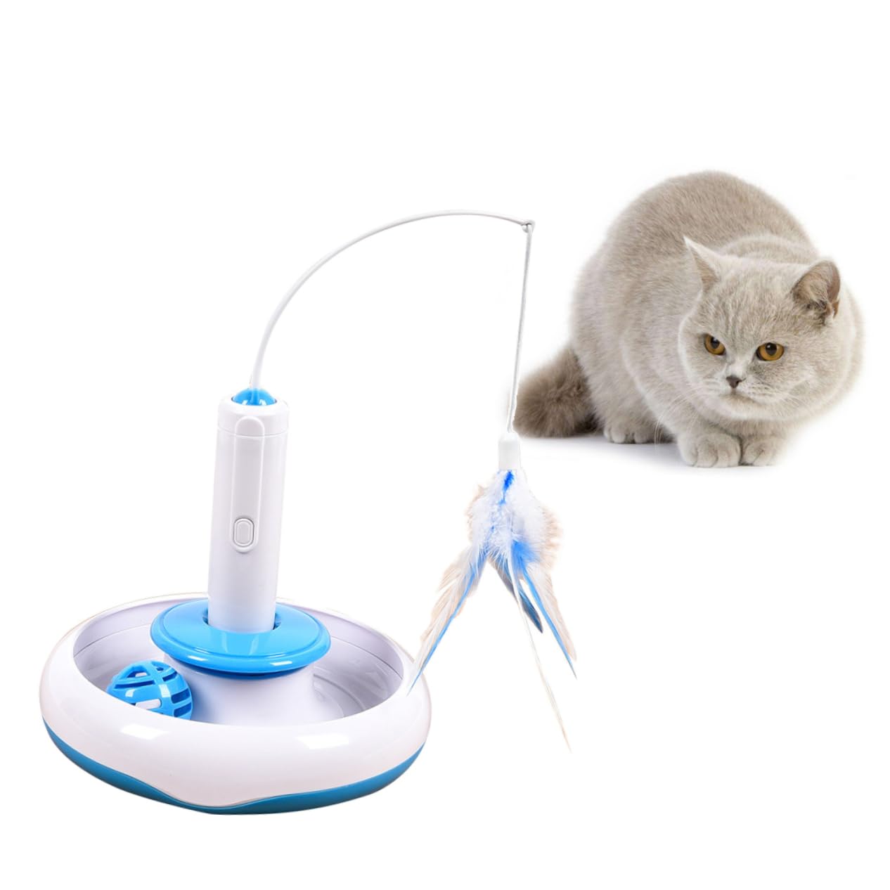 BESPORTBLE Jouet Interactif pour Chat Rotation Électrique 360 Degrés, Plume Authentique, Matériau Abs Solide, pour Chats et Chatons en Intérieur Couleur Aléatoire
