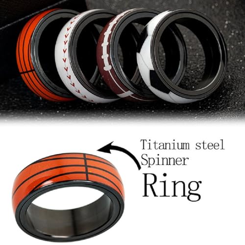 Image of Orange Basketball Ring | Sports Spinner Rings Band | Black Stainless Steel Worry Jewelry for Basketball Enthusiasts, Players, and Fans on Birthdays, Anniversaries, and Celebratory Events