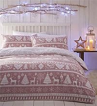 Homemaker Brushed cotton duvet sets Christmas tree winter stags blush pink, 3pcs (King)