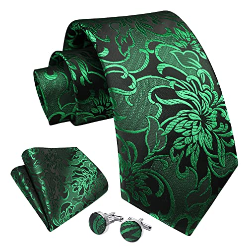 Image of Enlision Ties for Men Floral Tie Handkerchief Cufflinks Set Formal Flower Classic Mens Necktie & Pocket Square Wedding