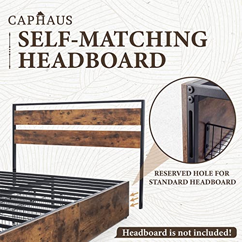 Caphaus Industrial Metal Storage Bed Frame With 4 Drawers, Space Saving Platform Bed Frame, Mattress Foundation With Metal Slat Support, Noise-Free, No Box Spring Needed, Full Size, Rustic Oak #TOP4