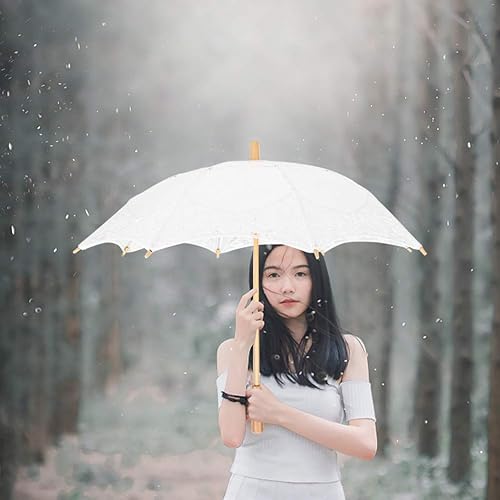 Miniatura 5 de TOPINCN Paraguas de novia hecho a mano de algodón con encaje sombrilla con mango de madera para bodas, fiestas, decoración, baile, fotografía