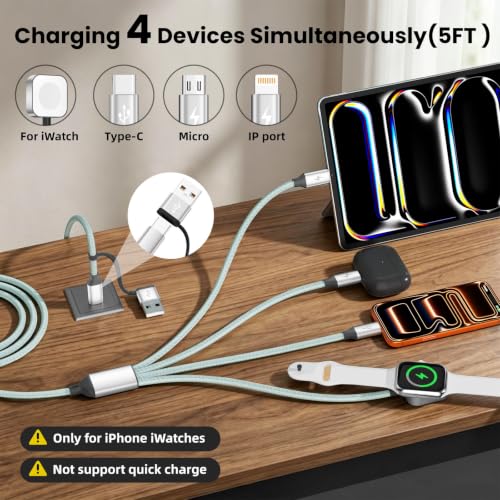 Image of Travel Essentials for iPhone Watch Charger, 4-in-2 Multi Charging Cable 5F